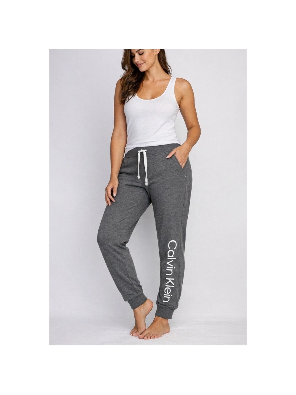 Calvin Klein Sleepwear Jogger Pants Women's Small Gray Logo Lounge Pajama Pats